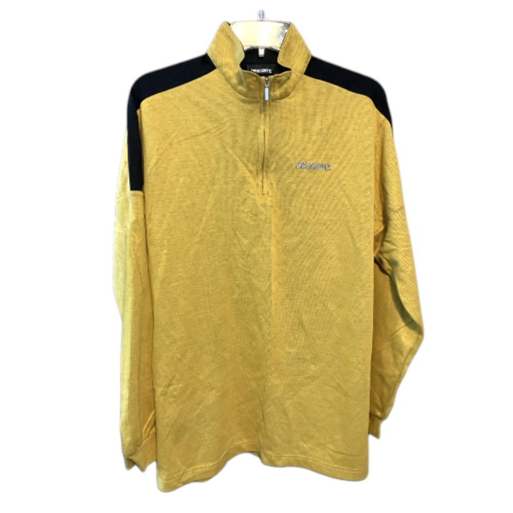 DESCENTE Golden Yellow 1/4 ZIP LONG SLEEVE SHIRT Waffle Knit T-NECK Mock MEN'S M